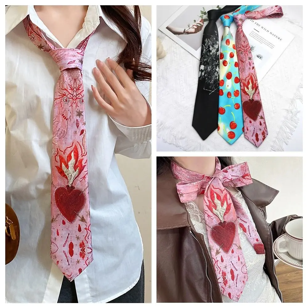 Casual Heart Y2K Neckties Printing Cherry Neck Tie JK Harajuku Shirt Neckties Special Events