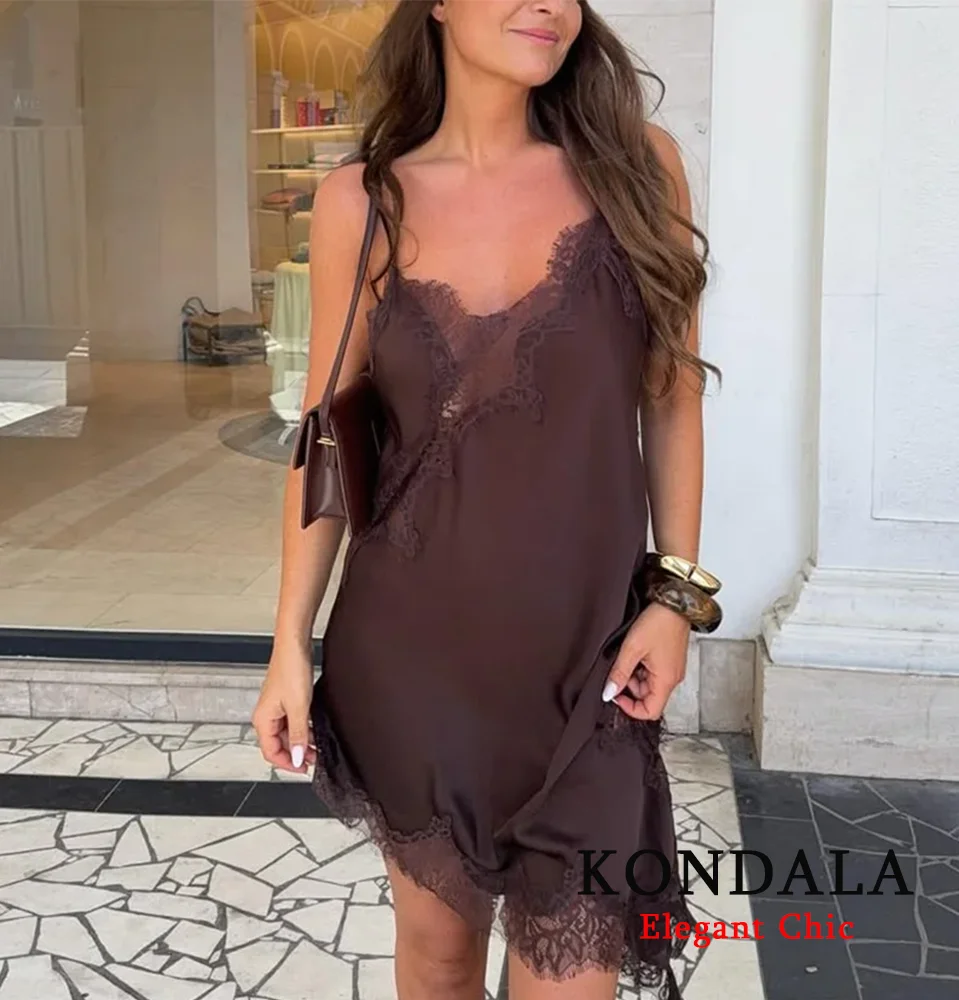 KONDALA Donne Affascinante Mini Abito In Pizzo Asimmetrico Cami Abito Corto 2025 Estate Autunno Moda Vacanza Festa Spiaggia Mujer Abito