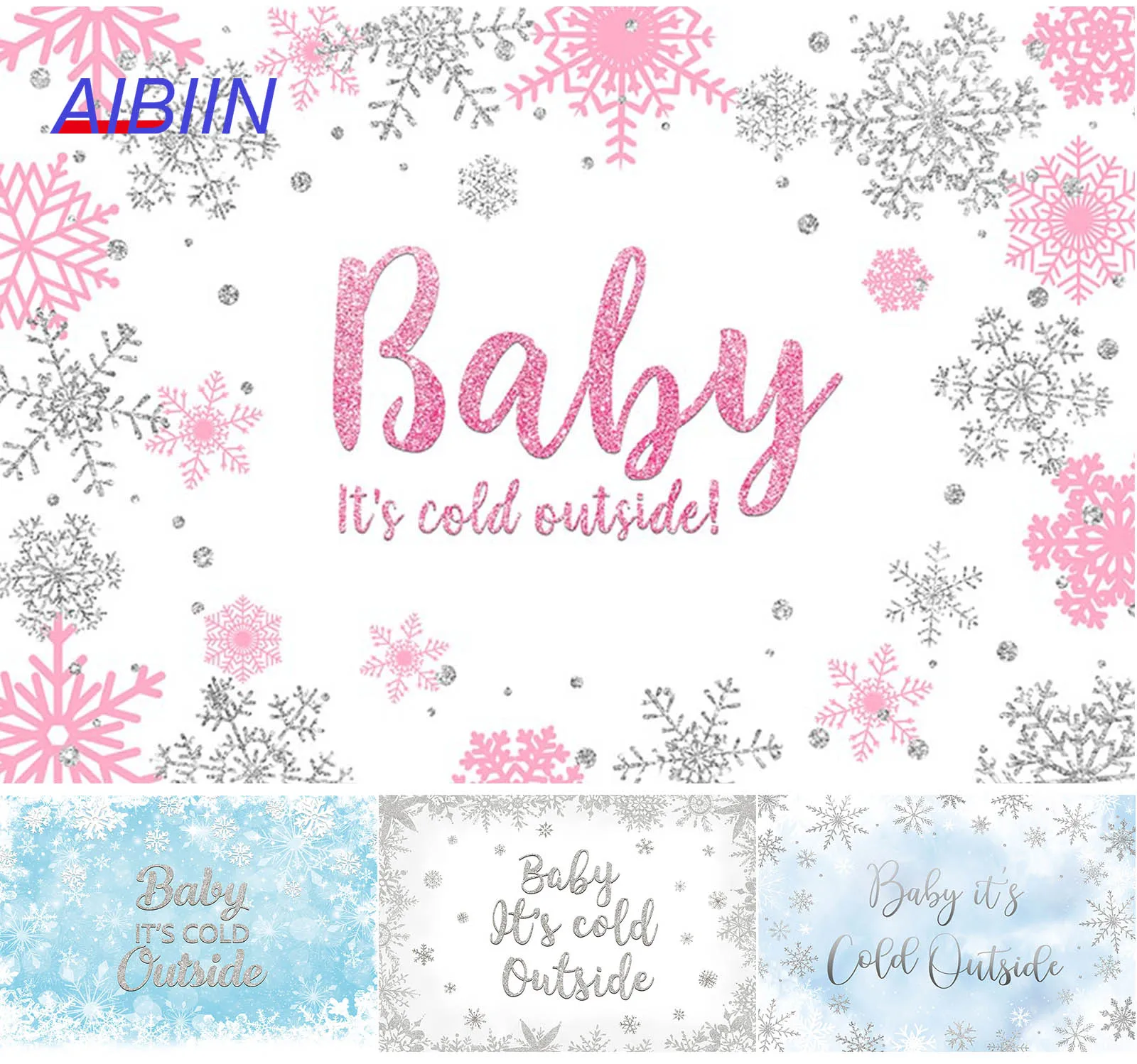 

Winter Baby Shower Backdrop Baby It's Cold Outside Snowflake Photography Background Blue /Pink Cake Table Photozone Party Decor