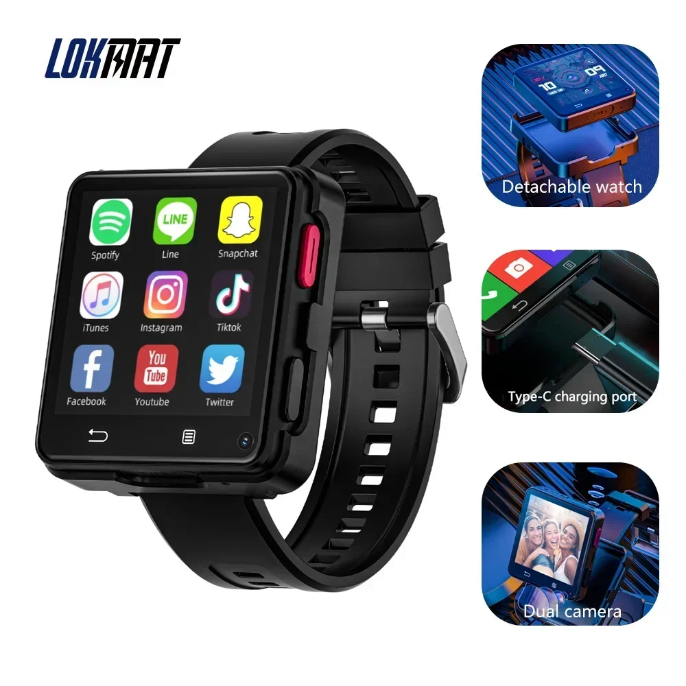 LOKMAT جديد APPLLP 2 MAX 2.64 بوصة شاشة كبيرة 4G ساعة ذكية للرجال، 3GB 32GB Google Play Game مقاومة للماء Android 11.0 Smartwatch