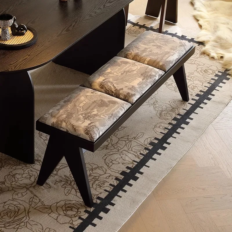 

French retro solid wood dining chair bench Chandigarh chair home entrance shoe change stool bed and breakfast bedroom low stool