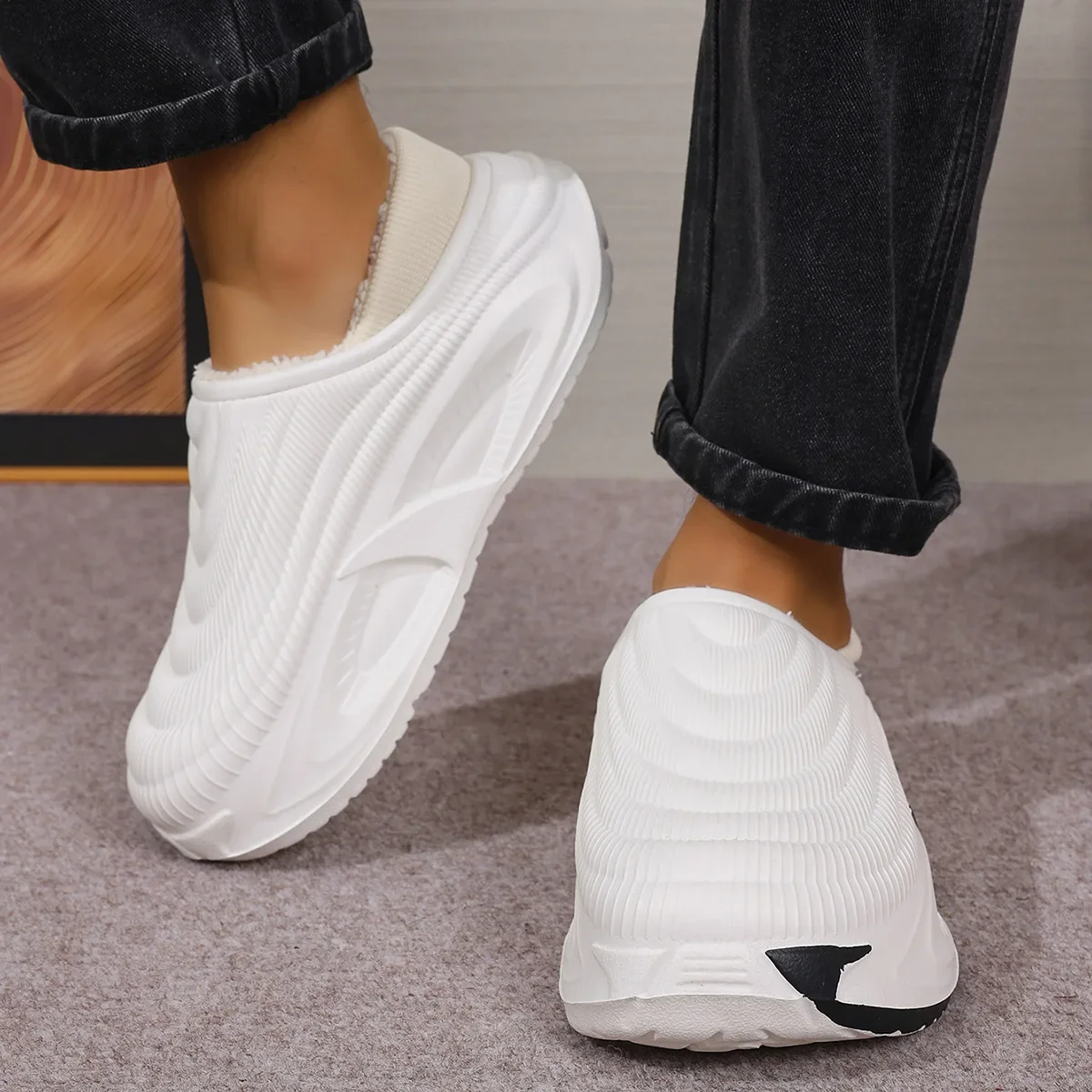 Wasserdichte Baumwoll-Hausschuhe für Herren und Damen, Paar-Outdoor-Schuhe, warm und rutschfest, mit dicker Sohle, warme Schuhe mit Fleece-Futter für zu Hause – Detail 10