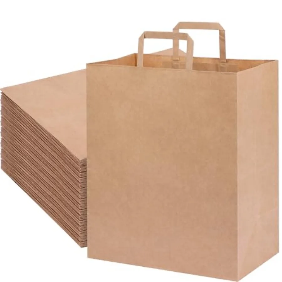 

120 шт. бумажных пакетов для продуктов 12x7x14 дюймов, большие коричневые крафт-пакеты с ручками, оптом для покупок, розничной торговли, малого бизнеса
