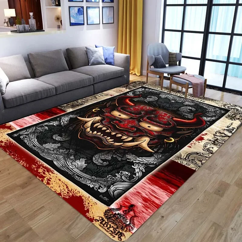 Japanese Hannya Samurai 3D Printed Carpet Demon Mask Living Room Bedroom Large Area Rug Coffee Table Mat Anti-slip Home Decor