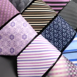 New Classic Purple Striped Neckties 8cm Plaid Floral Blue Pink Tie Business Wedding Party Shirt Suit Ties Cravat Accessory Gifts