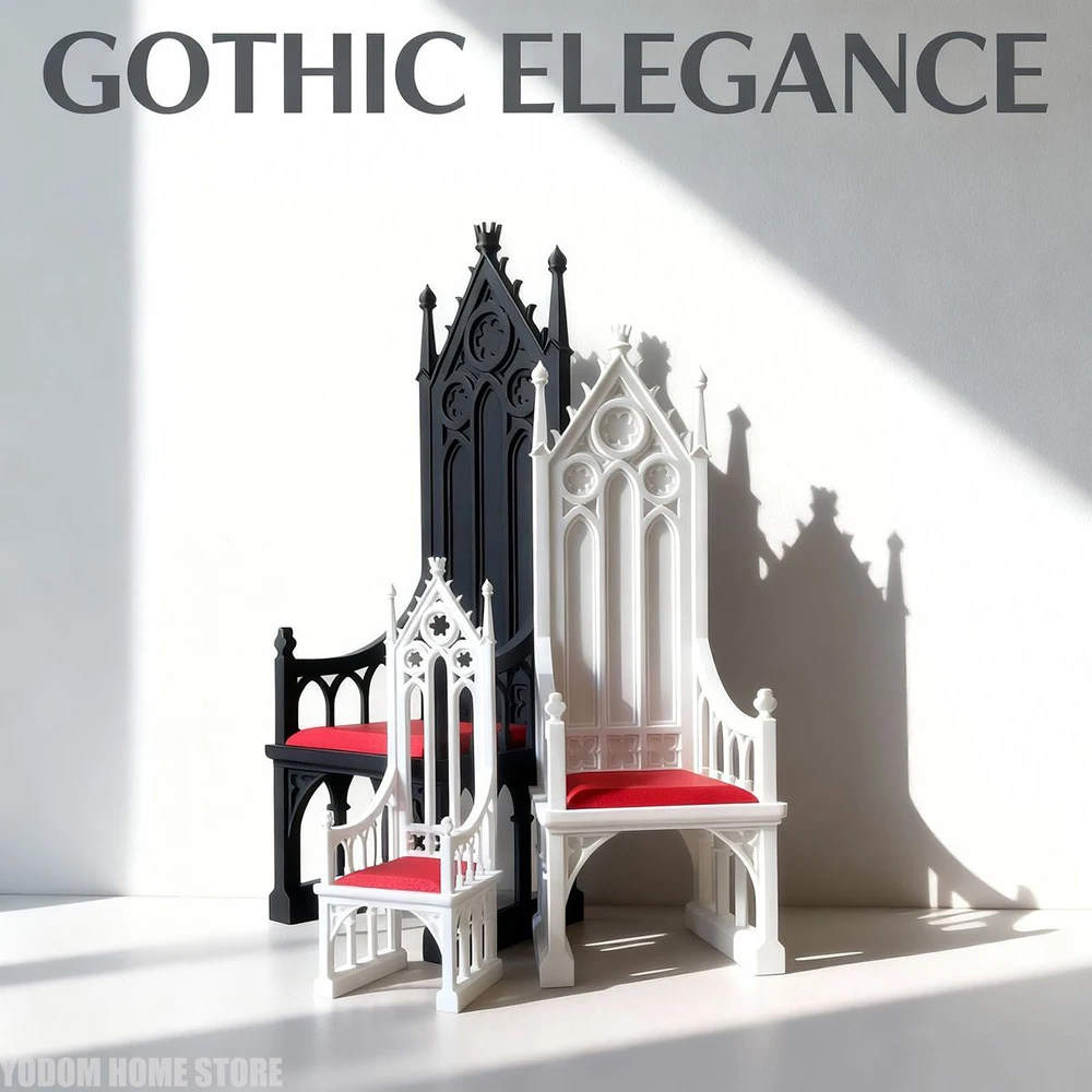 3d Printed Gothic Style Throne Skeleton Design Chair for Home Accessories Bjd Doll Decoration 1/18 1/12 - view 5