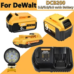 20V 3.0/6.0/9.0Ah DCB200 Replaceable Li-ion Battery For DeWalt DCB206 DCB207 DCB204 DCB203 Power Tool Batteries LED Work Lights