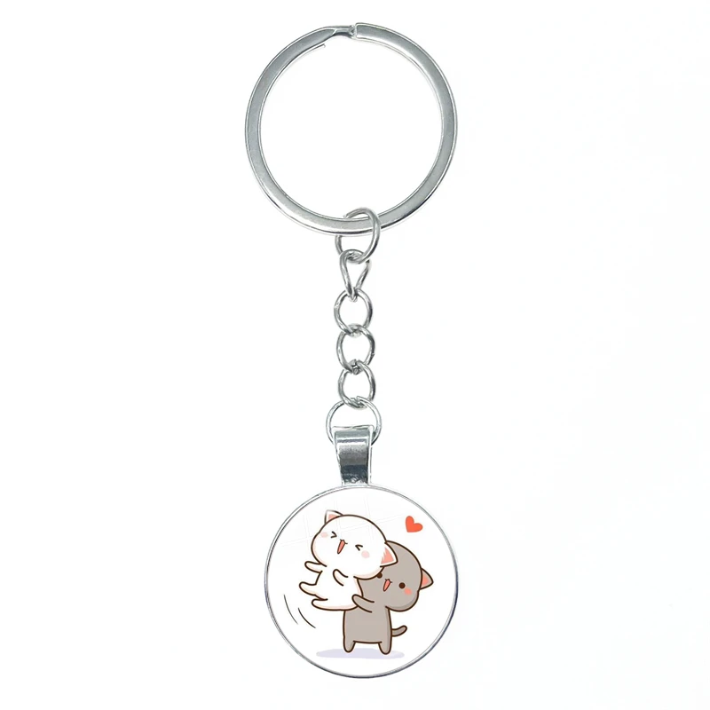 Mitao-Cat Glass Keychain para Casais, Schoolbag Ornamentos, Pingente Charme, Chaveiro, Presentes Da Jóia, Vermelho, Net, Bonito, Péssego, Casal