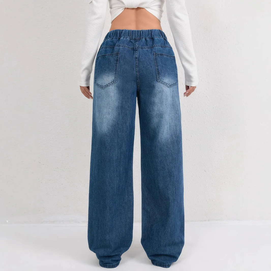

High Waist Straight Leg Women's Jeans Light Wash Casual Trousers Simple Style Cross-Border High Waist Straight Tube Jeans