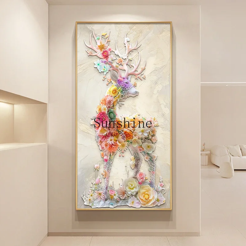 

Cream Wind Elk Entrance Decorative Painting Flowers All the Way Living Room Entrance Door Hanging Painting