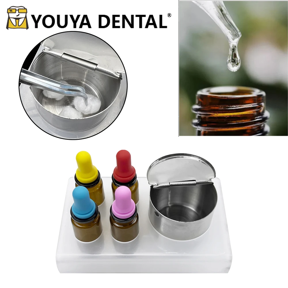 Dental Liquid Dispenser Color Drip Bottle 4/6-piece Set Cotton Jar Straw Glass Bottle Bracket Set Dentist Lab Tool