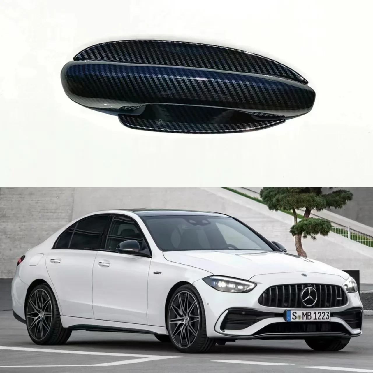 Suitable for 22-23 Mercedes Benz new C-Class C260L C200 handle door protection shell carbon fiber door bowl door handle