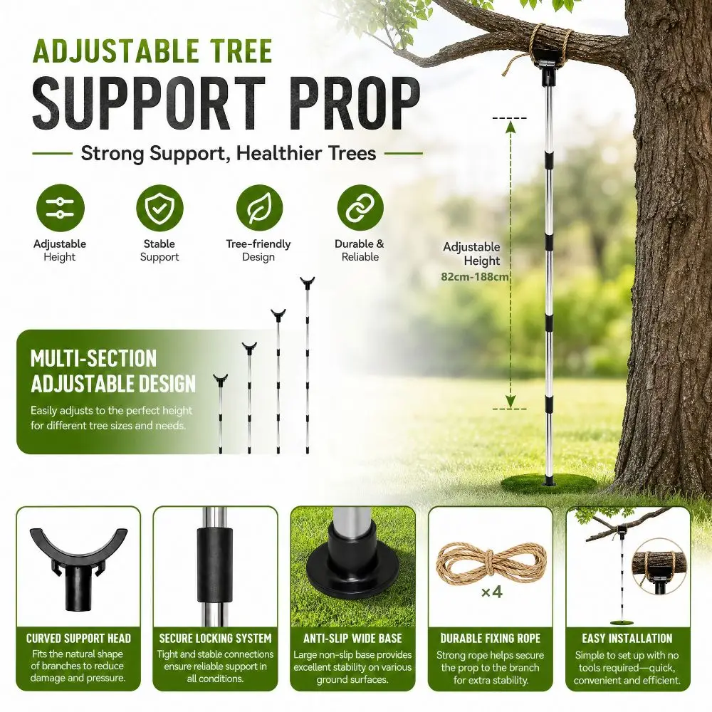 Stainless Steel Tree Support Stake 1.5m/1.9m Sturdy Branch Support Brace Durable Prevent Breakage Garden Plant Stake