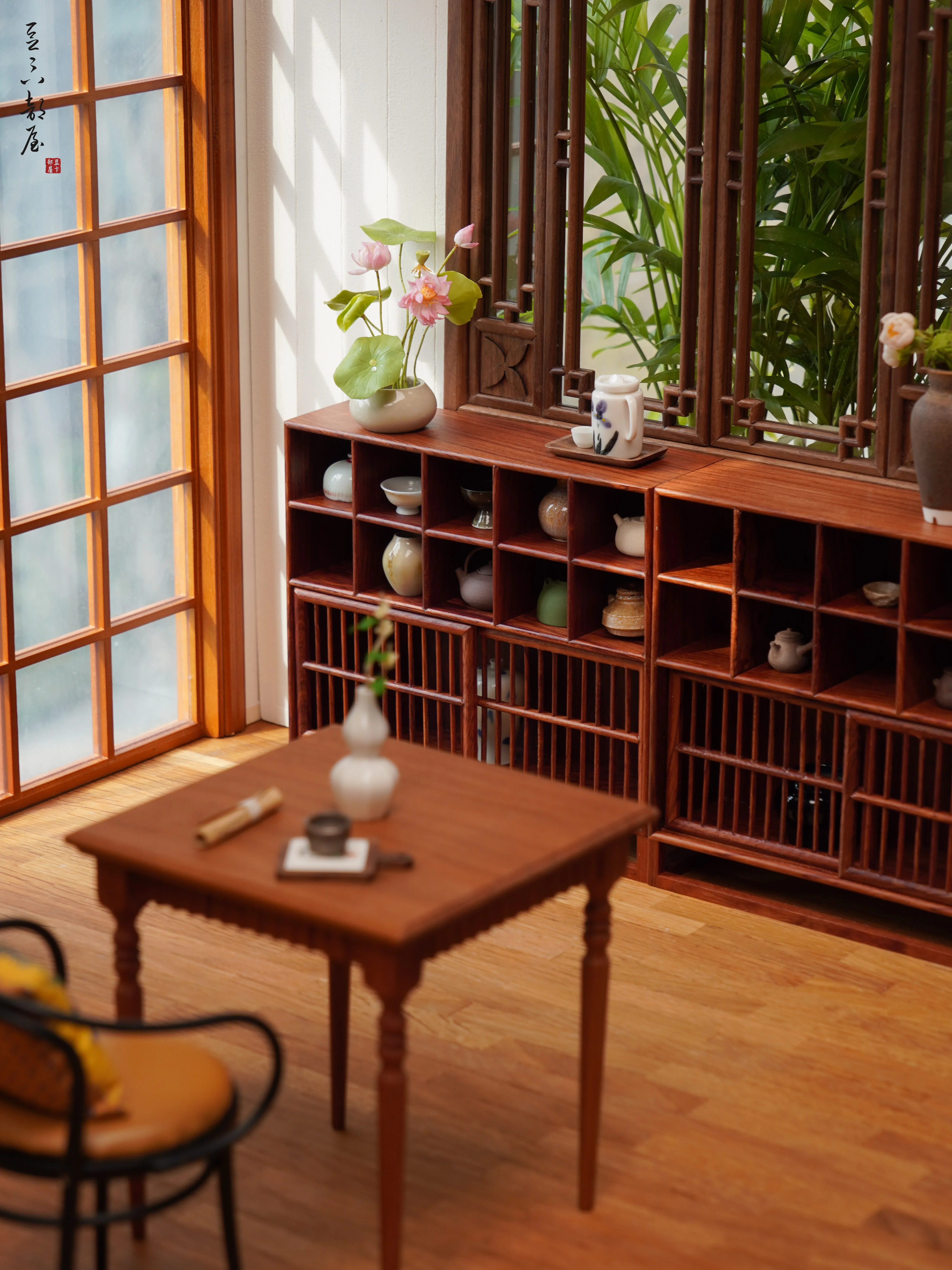 Mobili per case delle bambole in miniatura 1/6 bjd ob11 Mini modello di armadi cinesi/armadietti laterali del tè