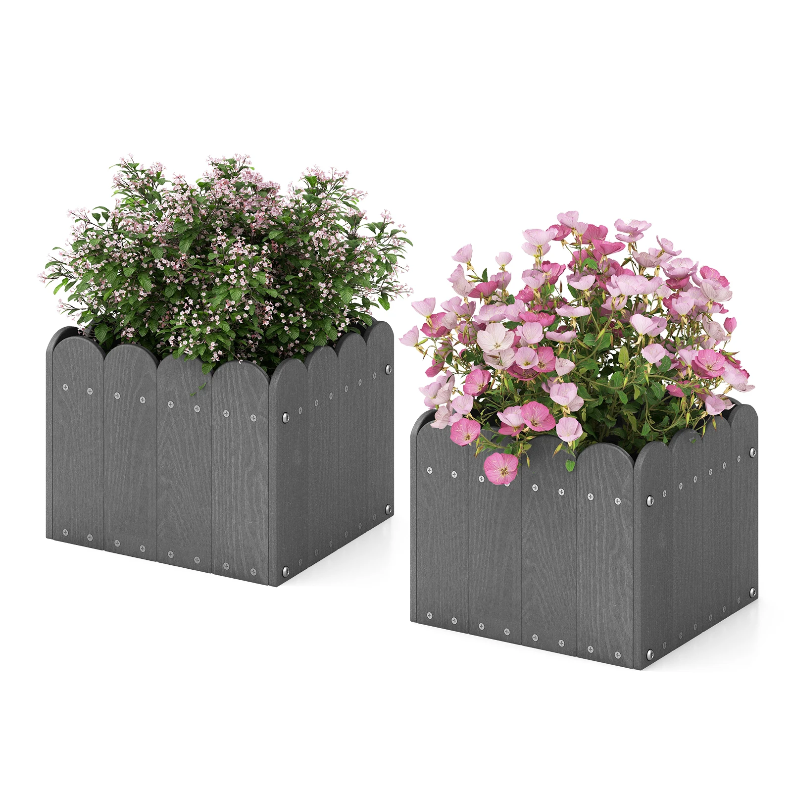 2 planters weatherproof, flower pots HDPE, garden flower box rectangular, flower bed with drainage gaps, raised bed flower pot