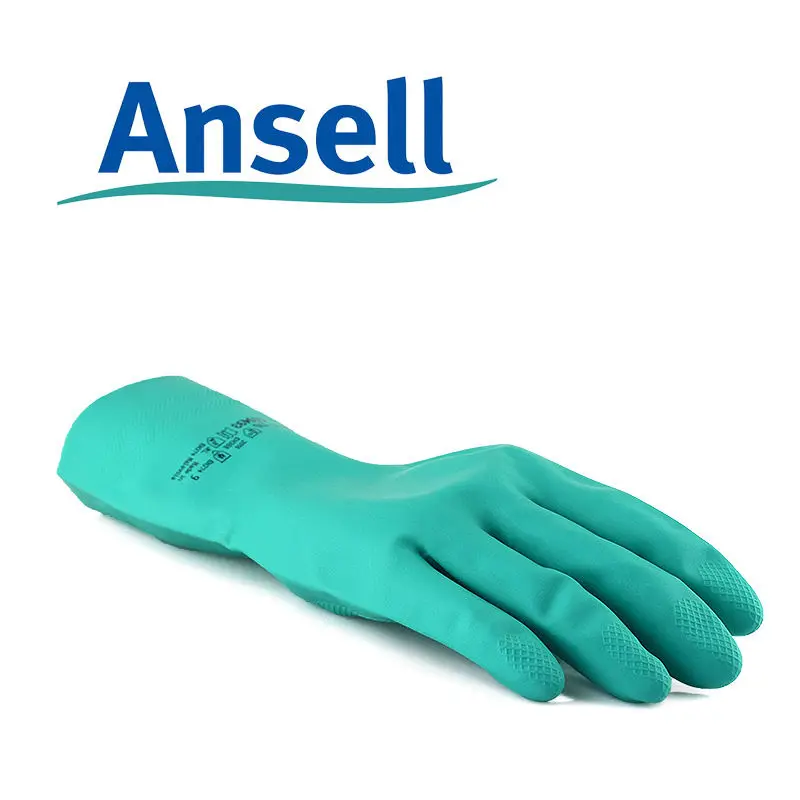 Ansell Alkali Resistant Waterproof Anti-Skid Gloves And Chemical Resist Work Gloves Nitrile Rubber Acid Industrial Laboratory