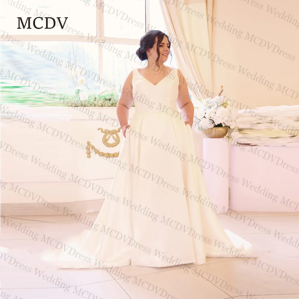 

MCDV Plus Size Vintage Weddings Dresses For Bride With Pocket Sleeveless Bride Gowns Simple vestidos de novia 2026 Customized