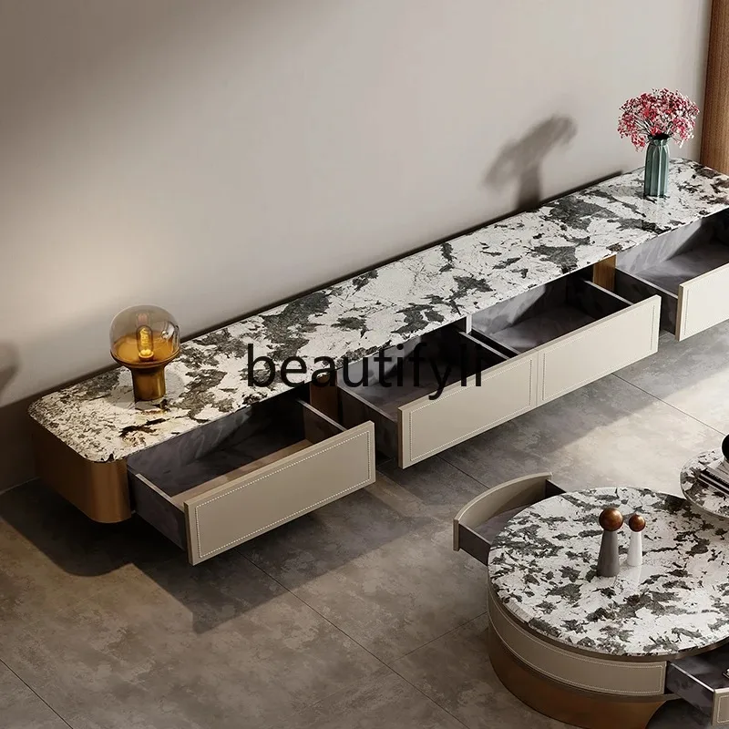 D2520 Marble TV Cabinet Designer Simple Villa Living Room High-end Large Flat Floor New Coffee Table TV Cabinet
