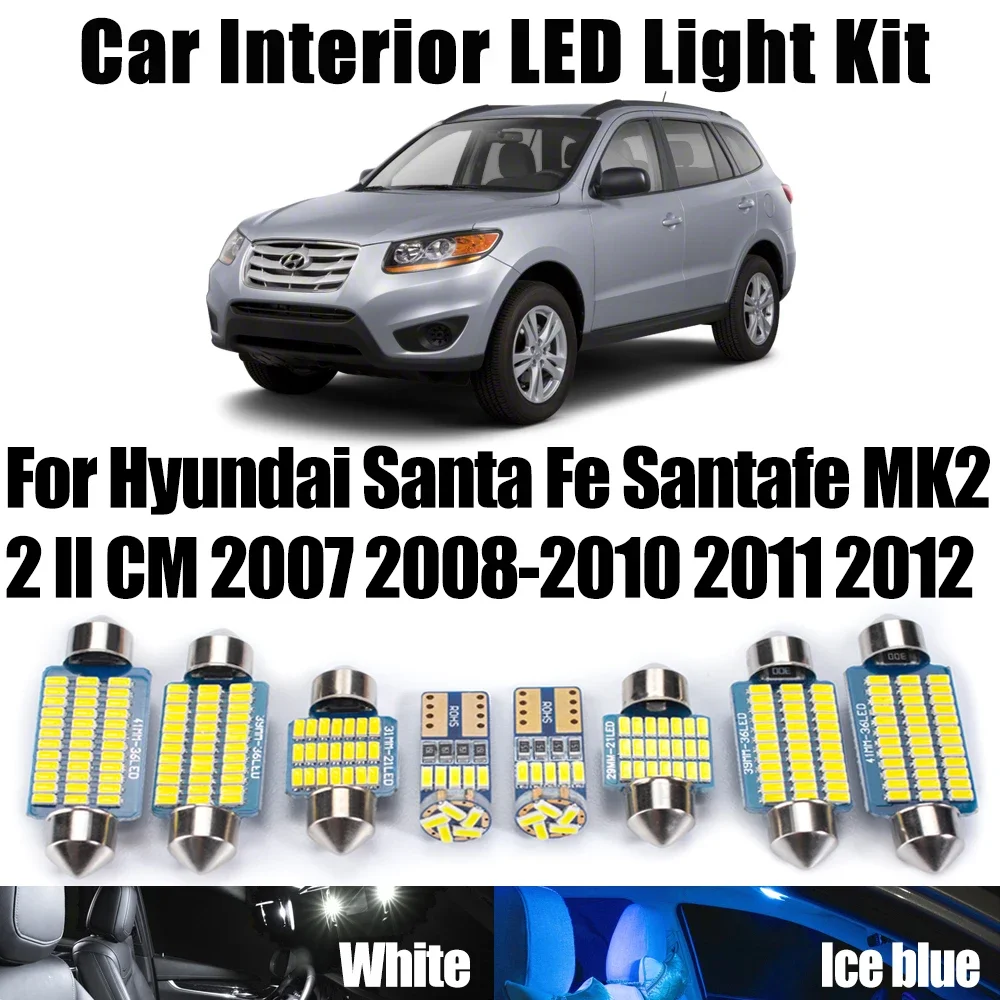 

12Pcs Car Reading Bulb Kit For Hyundai Santa Fe Santafe MK2 2 II CM 2007 2008 2009 2010 2011 2012 Canbus LED Interior Dome Light