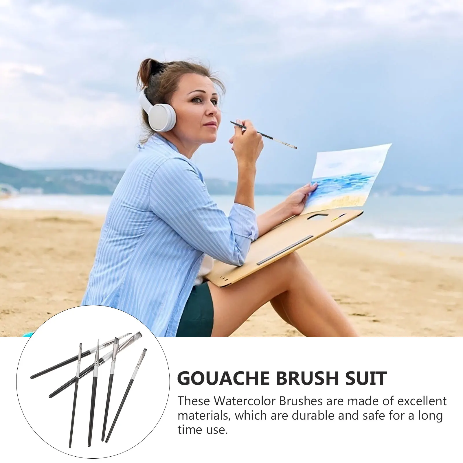 

6 Pcs Artist Paint Brushes Set Wood Handle Acrylic Watercolor Oil Gouache Face Nail Art Multi Purpose Brush for Drawing