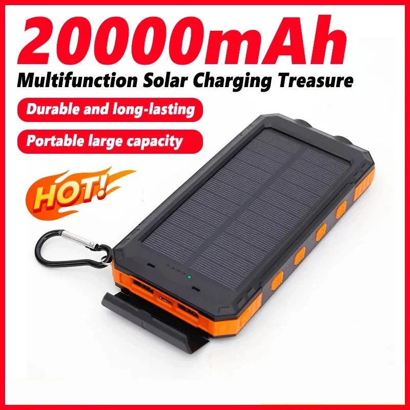 

20000mAh 100% Original Large Capacity Backup Power Portable With Compass Supply Wild Fishing Outdoor Camping Solar Power Bank