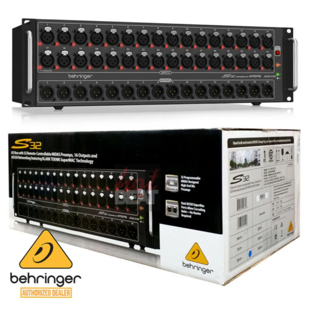 Behringer S32 32-input / 16-output Digital Stage Box with Remote-controllable Midas-designed Mic Pres, AES50 Network Port