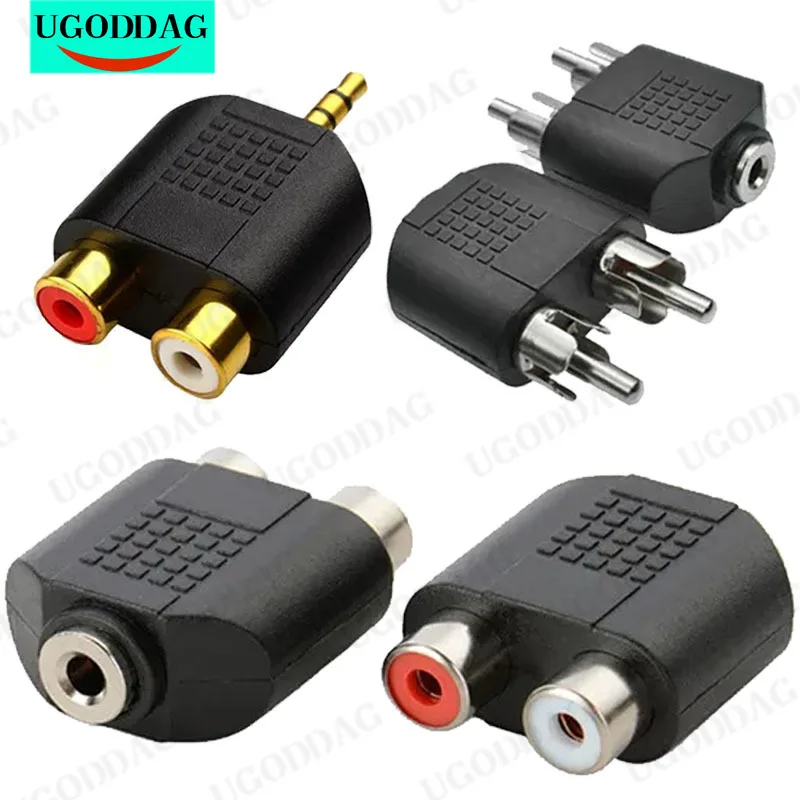 3.5mm Audio Stereo Jack Female To 2 RCA Male /3.5mm Male to 2-RCA Female /3.5mm Female to 2-RCA Fe Connector Adapter