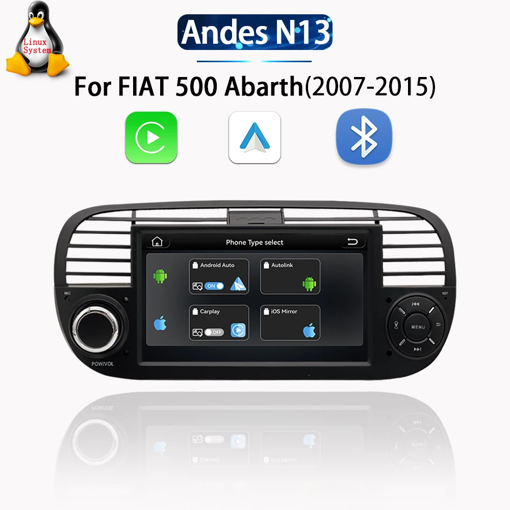 LELV 7'' Linux Systeem Autoradio Multimedia voor FIAT 500 Abarth 2007-2015 met GPS Navigatie Android Auto Carplay WIFI BT5 - afbeelding 1