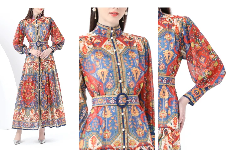 ZAROY Vintage Boho imprimé lanterne manches Maxi robe Buton-up a-ligne imprimé ceinturé luxe longue robe élégante fête robes לה