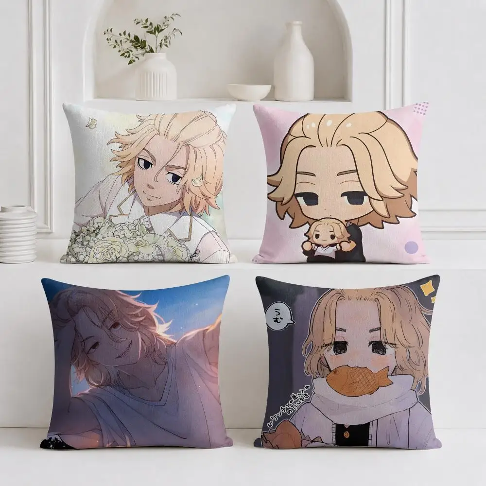 T-Tokyo R-Revengers Mikey Cushion Cover Plush Fabric Soft Double-Sided Printed Sofa Warm Winter Home Gift Pillow Cover
