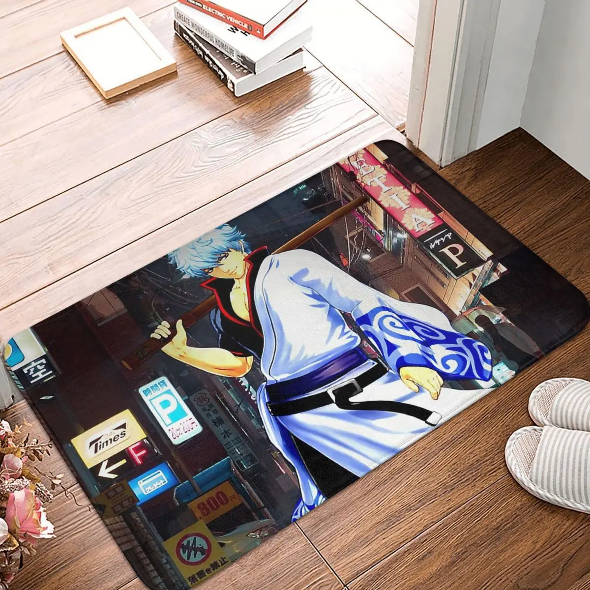 GINTAMA Gintoki Sakata Anime series Non-slip Doormat Gintoki City Night Bath Kitchen Mat Outdoor Carpet Indoor Pattern Decor