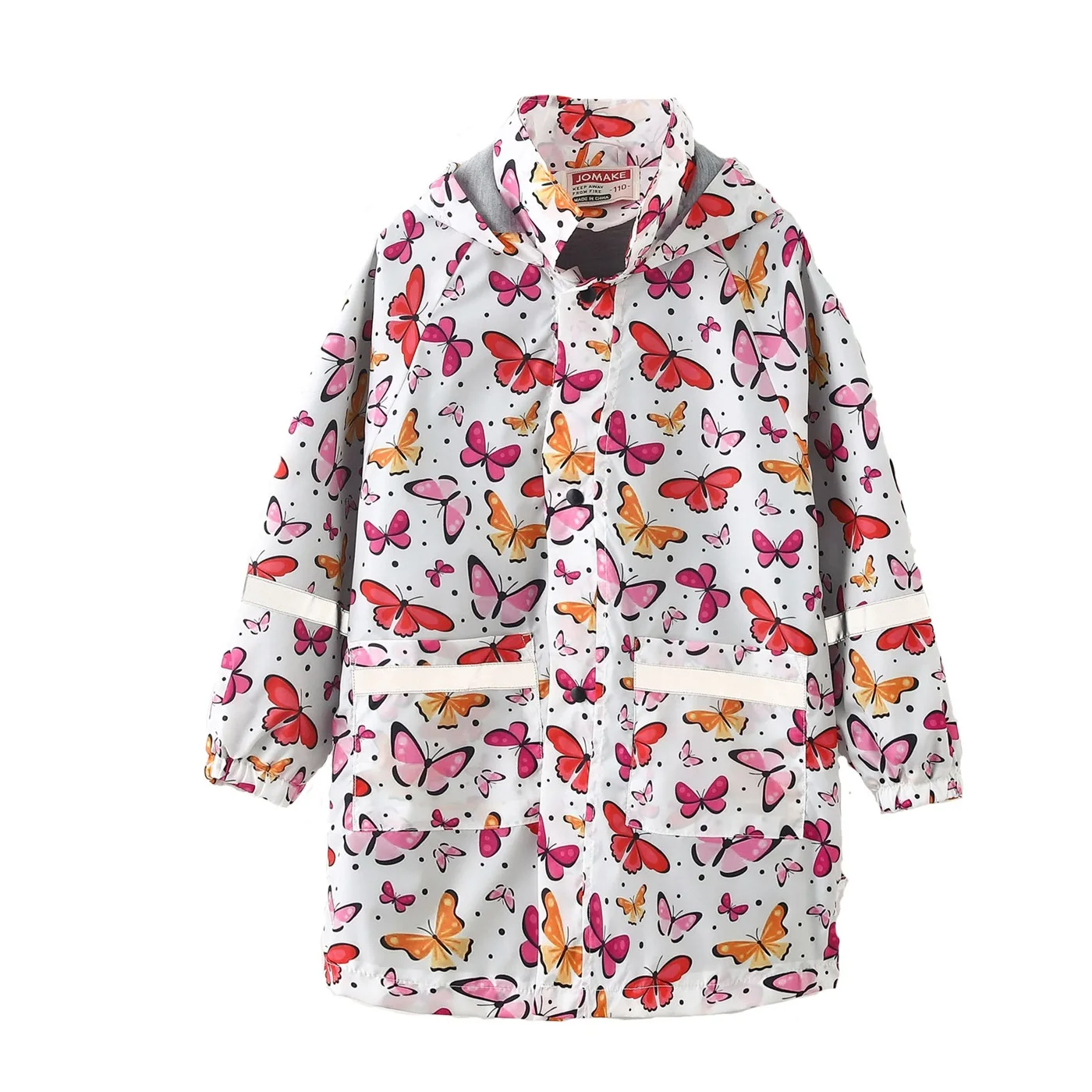 New Rainy Season Children\'s Raincoat Coat with Cute Print and Hat, Medium length with Pocket, Outdoor Water Play Jacket