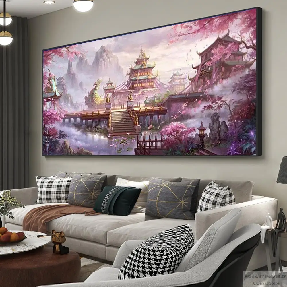 5D DIY Diamond Embroidery Full Square/Round House Mountain Mosaic Diamond Painting Sakura Flower Landscape Wall Decor Art