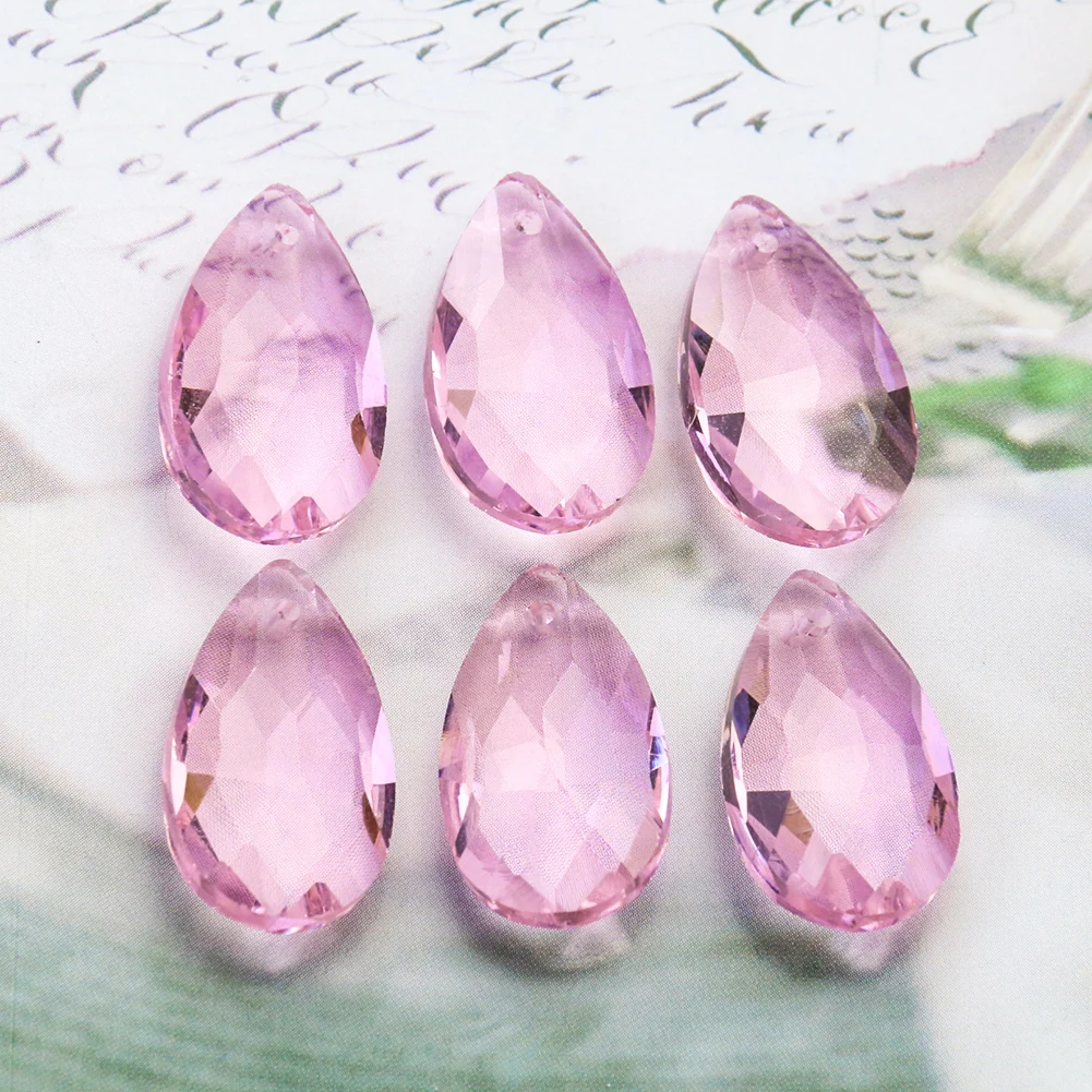 10PC 20MM Pink Angel Tears Faceted Prism Glass Crystal Spacer Beads Chandelier Dangle Shining Sun Catcher Garland Curtain Parts