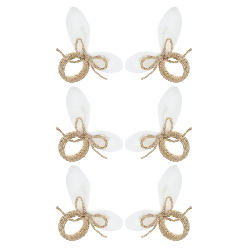 

6Pcs Bunny Ears Napkin Rings Easter Rabbit Napkin Holder Rustic Rope Buckle Set for Spring Table Decor Ring Easters