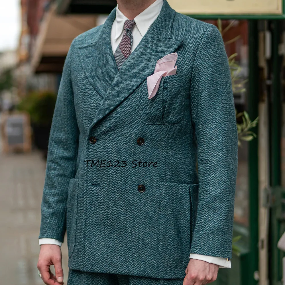 

Модные пиджаки, мужские классические пальто с тремя карманами, двубортные повседневные стильные пиджаки из ткани «елочка» для мужских костюмов