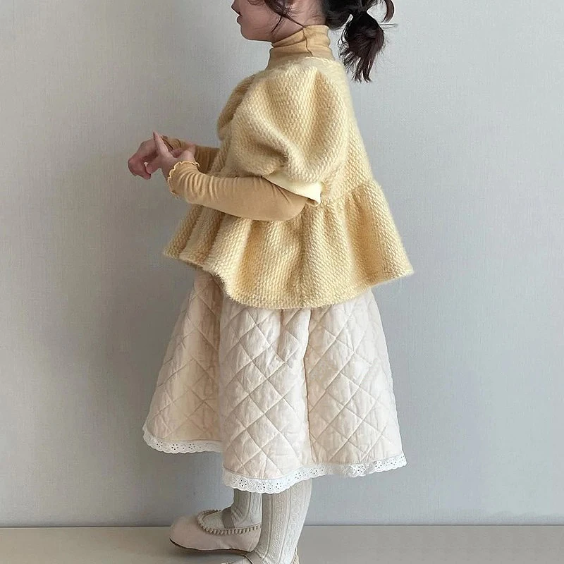 

Baby Girl Clothes Princess Party Sets Eco-friendly Mink Fleece Tops With Puff Sleeves Bud Hem Children's Clothing Korean Style