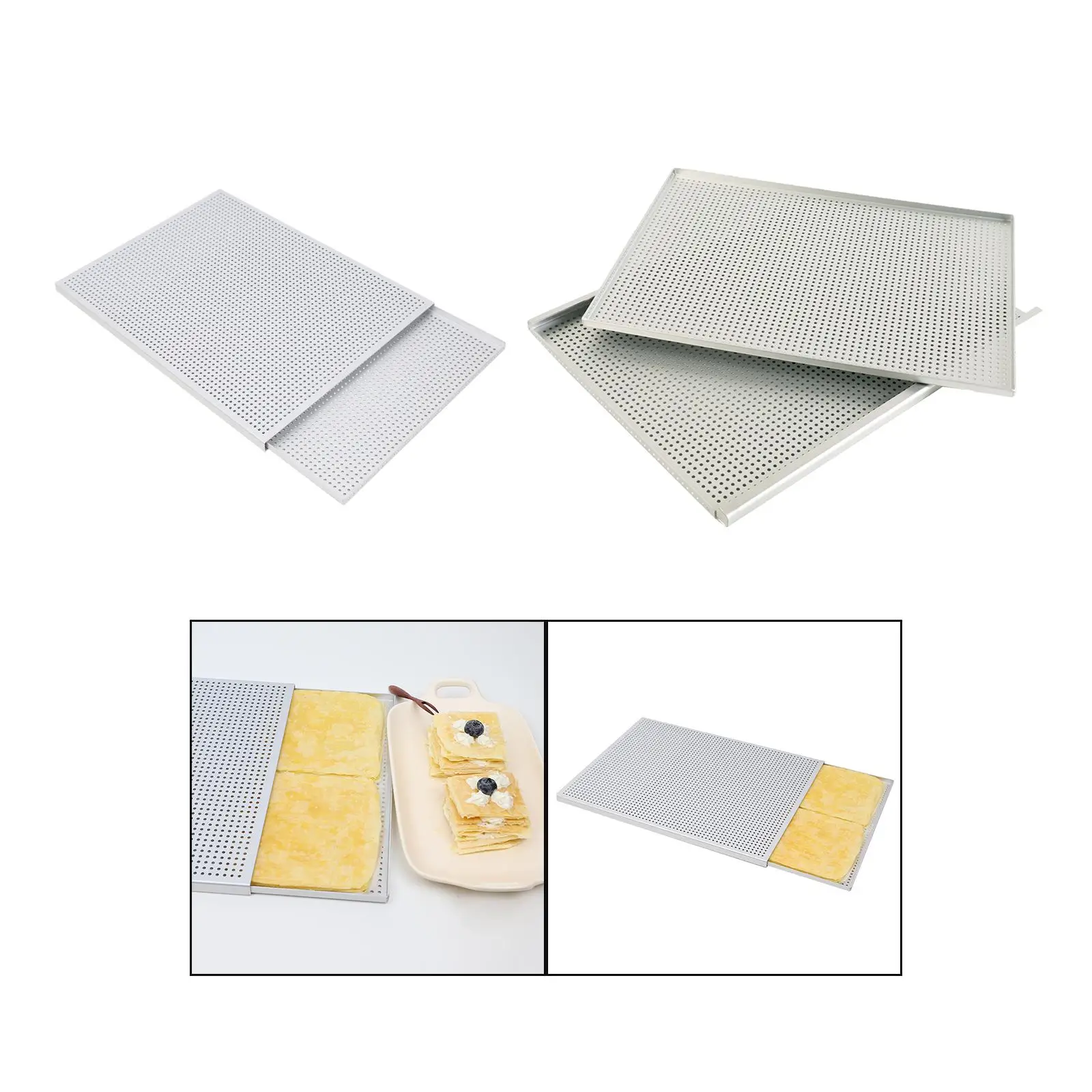 

Puff Pastry Baking Tray Millefeuille Baking Pan Easy Clean Dish Cake Pan Baking Tool Thick Perforated Two Layer for Bread Meat