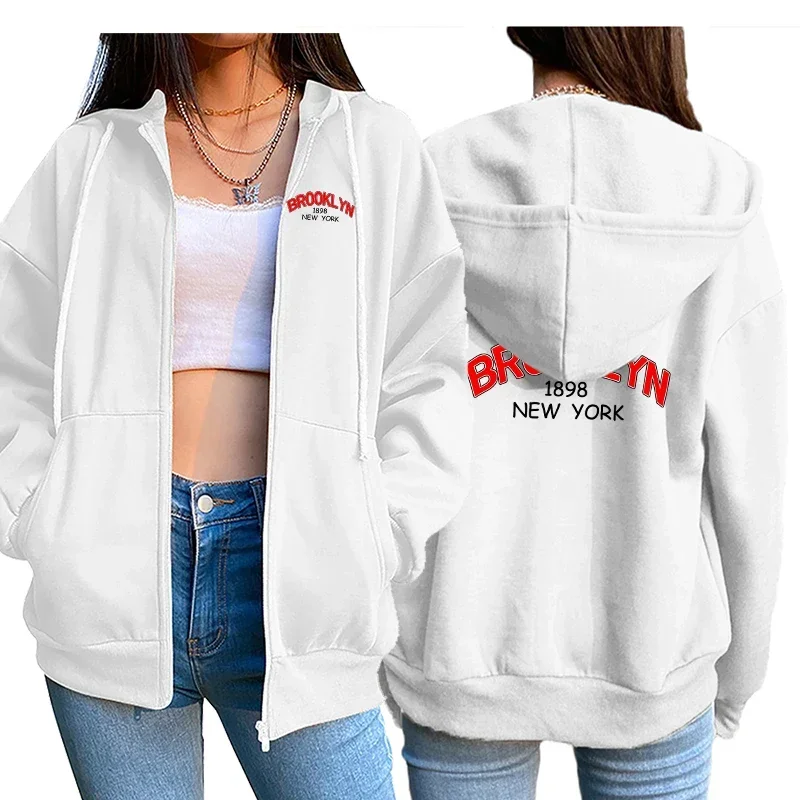 

Womens Tracksuit Printing Zipper Cardigan Hooded Sweatshirt Fashion Casual Outfits Coat Versatile Jogging Lady Top Sport Clothin