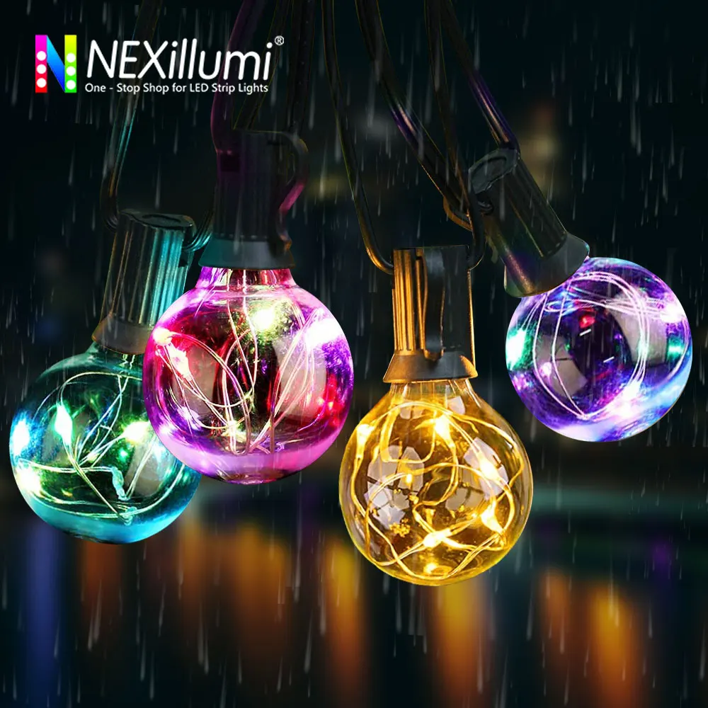 Lampu tali LED luar ruangan, lampu tali bola dunia G40 untuk dekorasi pesta balkon beranda luar halaman belakang, 8 mode, dengan kendali jarak jauh
