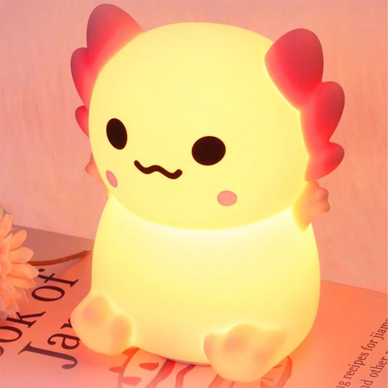 

Cute Axolotl Night Light Silicone Nursery Sleeping Lamp Touch Control Nightlights USB Rechargeable Table Lamp for Baby Child