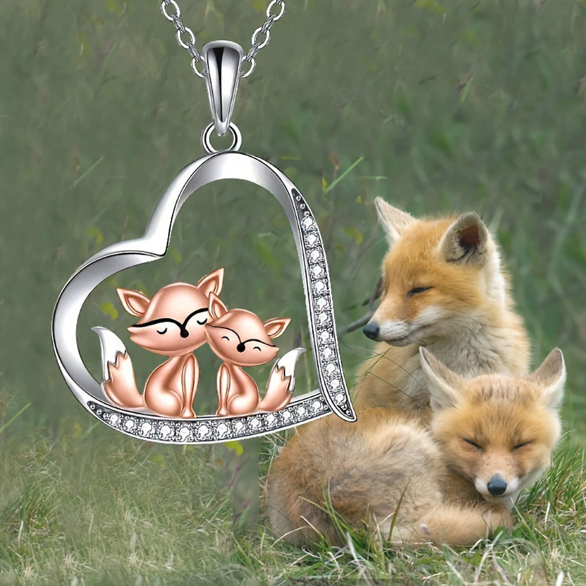 1pcs fashion cute fox heart necklace love Mother's Day accessories