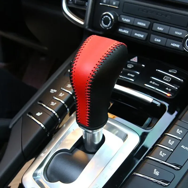 

Leather Car Console Gear Shift Handbrake Protective Sleeve Decoration For Porsche Cayenne 2011-2017 Auto Interior Accessories