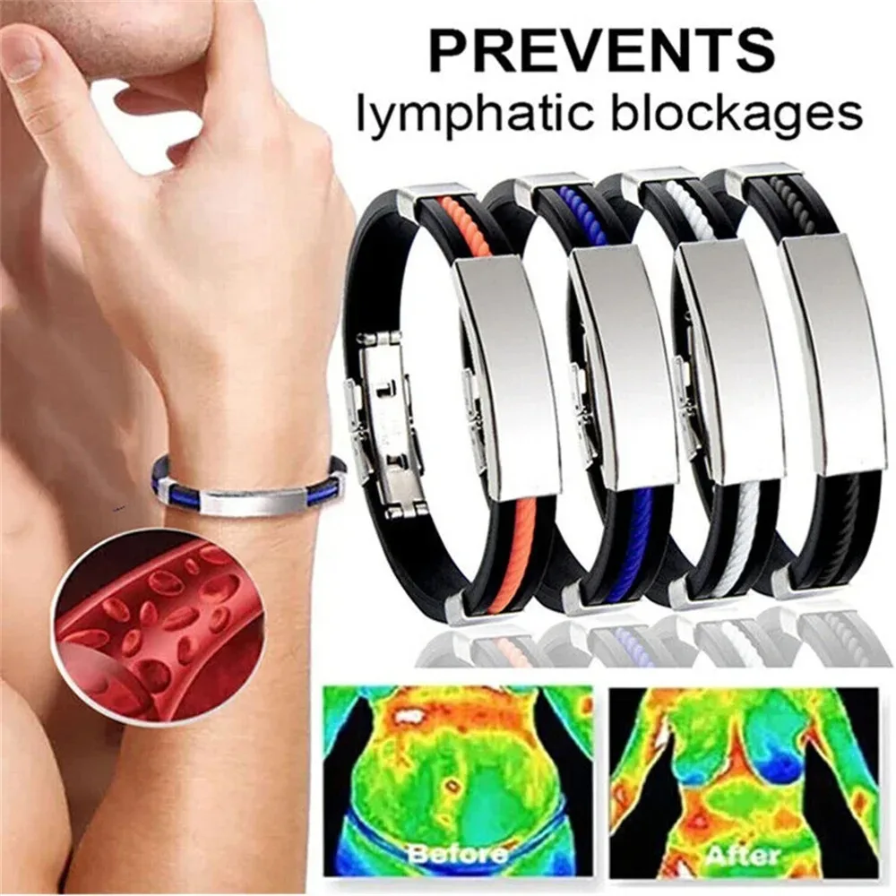 Pulsera de desintoxicación Lymphunclog de acero de titanio, pulseras de silicona para hombres y mujeres energéticas, pulsera para perder peso