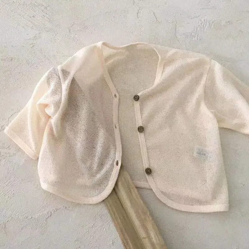 2025 Summer New Baby Solid Cardigan Cotton Infant Sunscreen Jacket Thin Newborn Breathable Clothing Toddler Casual Coat 0-24M