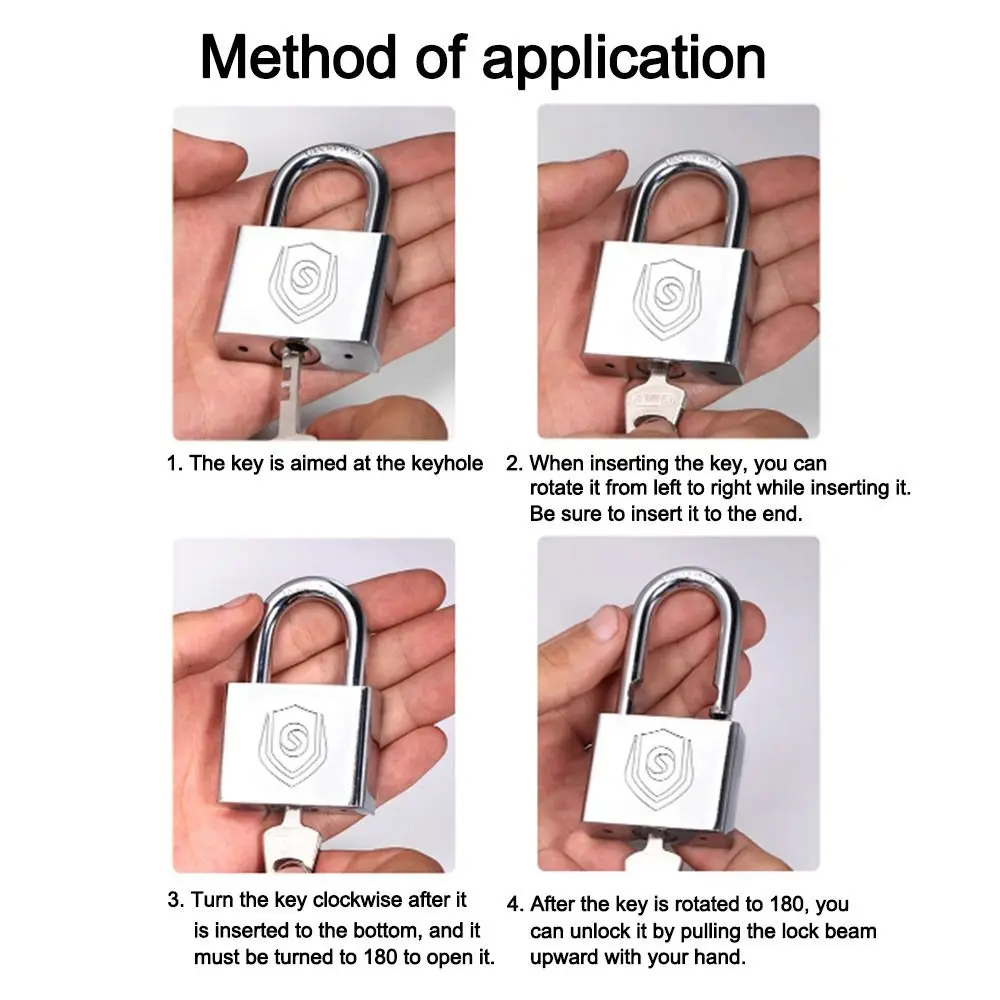 Candado para cajón de armario de acero inoxidable, cerradura plateada endurecida, cerradura con cremallera para mochila con 4 llaves, cerradura para puerta de dormitorio y hogar
