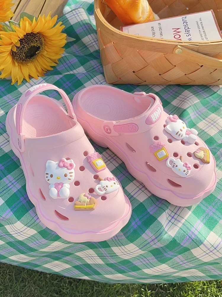 2023 Cute Hello Kitty Kuromi Clogs Summer Kawaii Fashion Sandals Y2K Flat Shoes Anime Sanrio Slipper Girls Birthday Gift