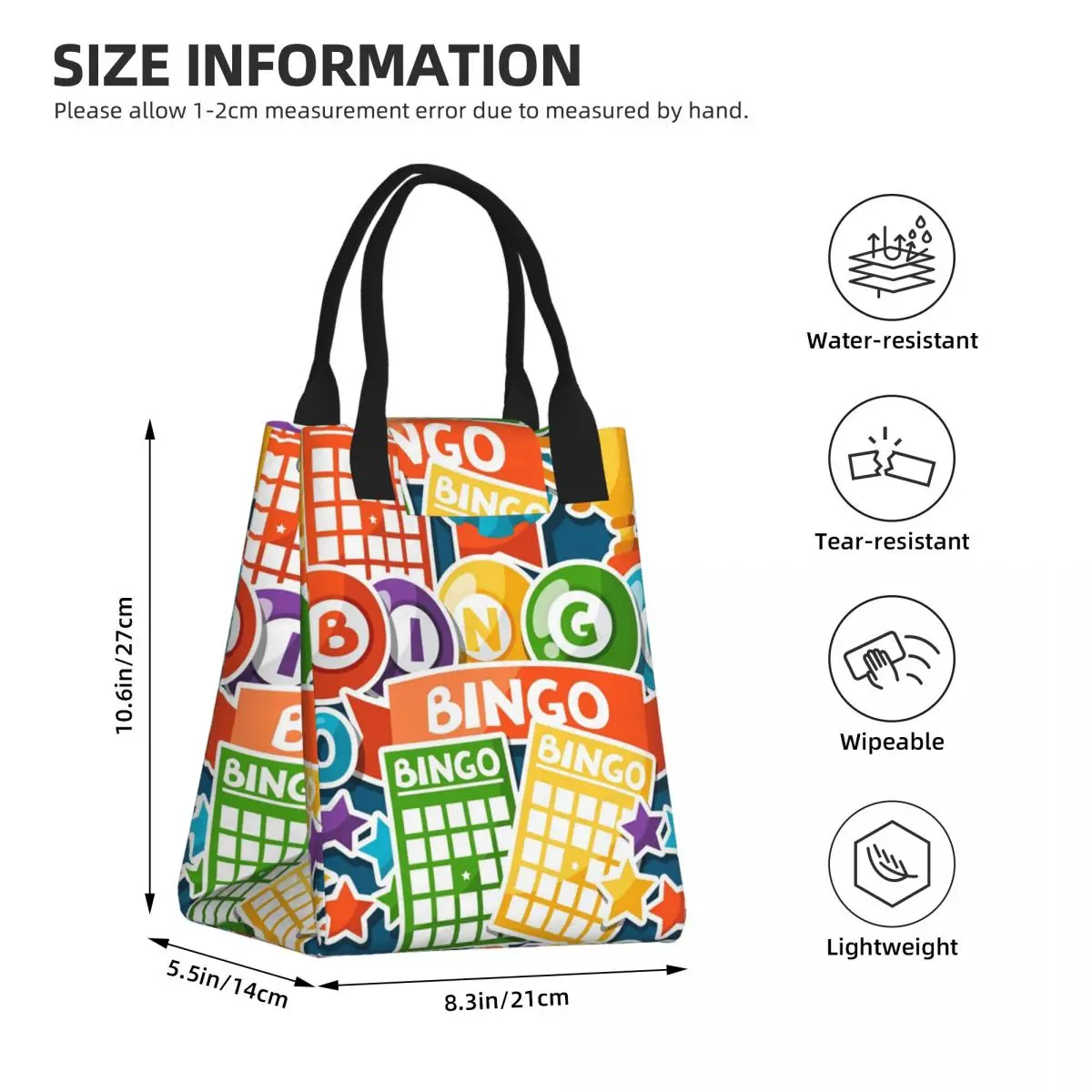 Bingo Paper Game Insulated Lunch Bag for Camping Travel Waterproof Thermal Cooler Bento Box Women Kids Food Container Tote Bags