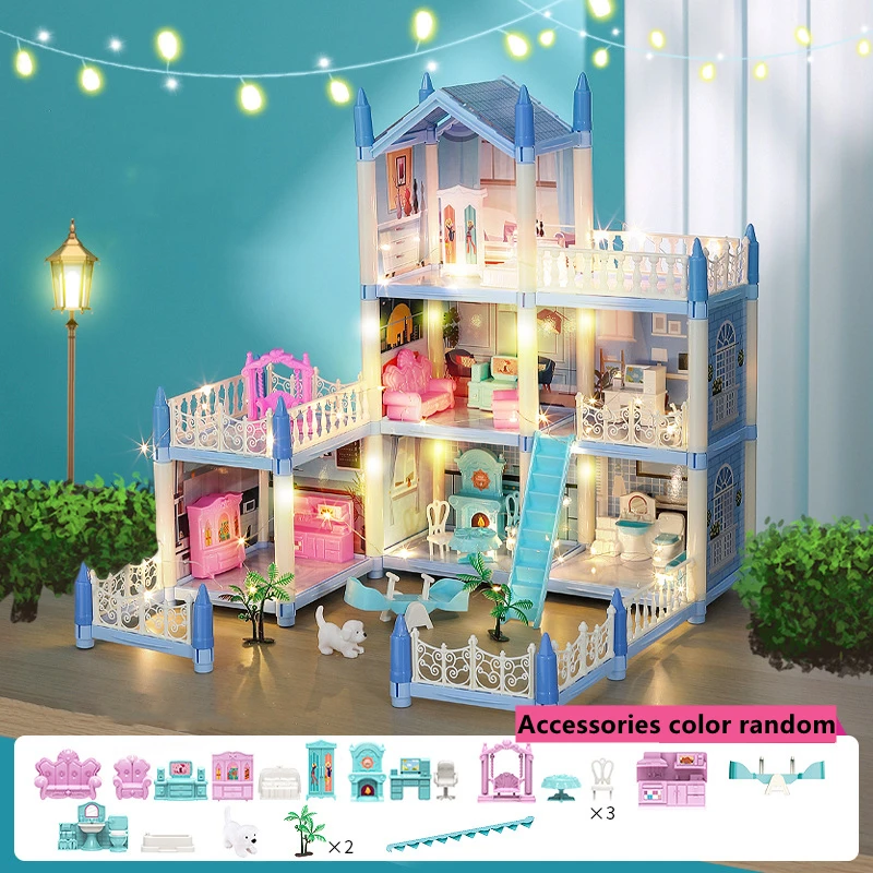 Music Doll Houses 3d Assembled Diy Miniatures Dollhouse Accessories Villa Princess Castle With Led Light Girl Birthday Gifts Toy