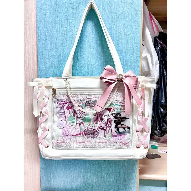 Girls Lolita Pink Ita Bags Japanese Style Women Sweet Transparent Handbag Large Capacity Kawaii Shoulder Bag Harajuku Itabag New